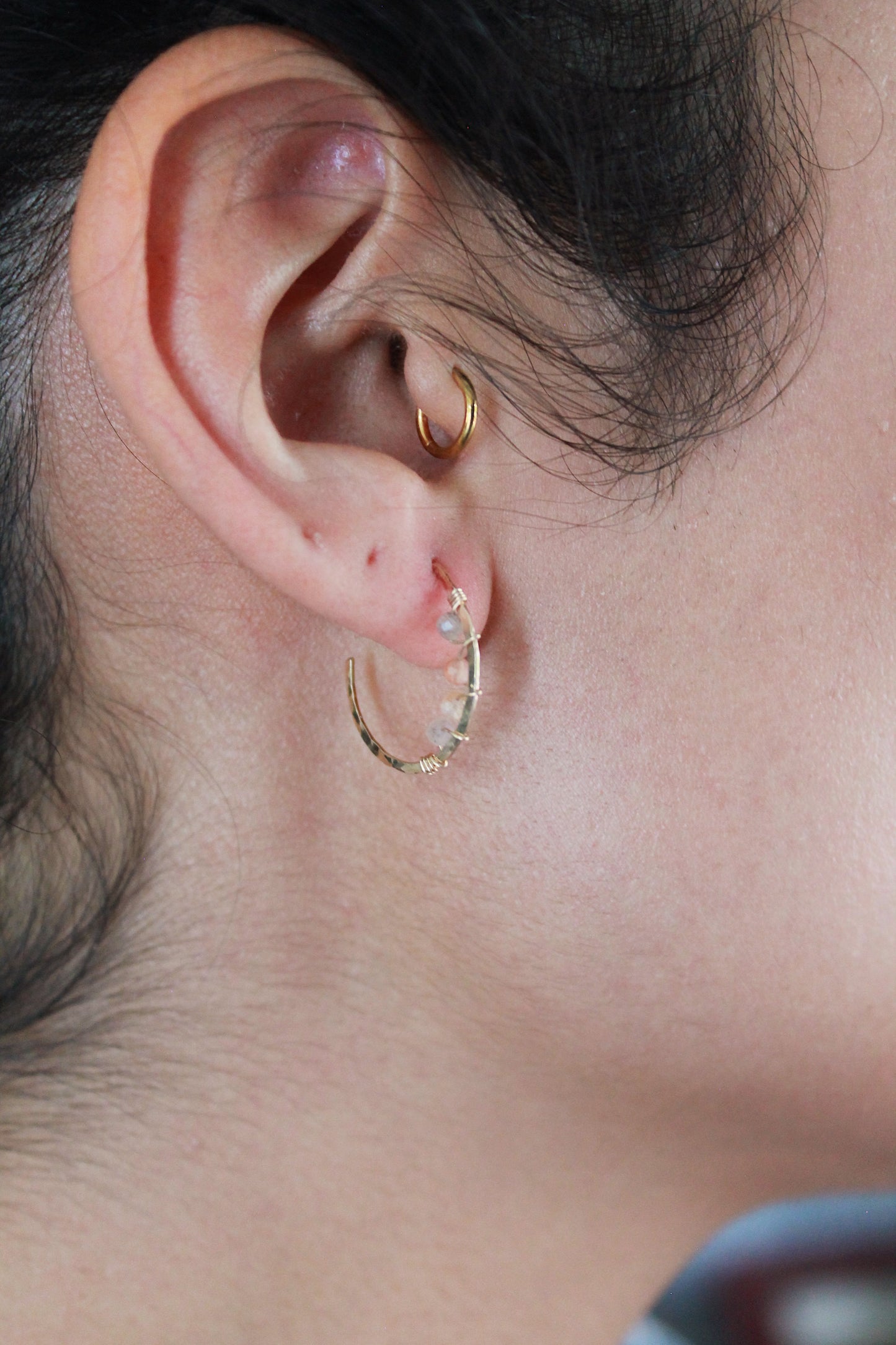 Blossom Peach Moonstone Wrapped Hoops