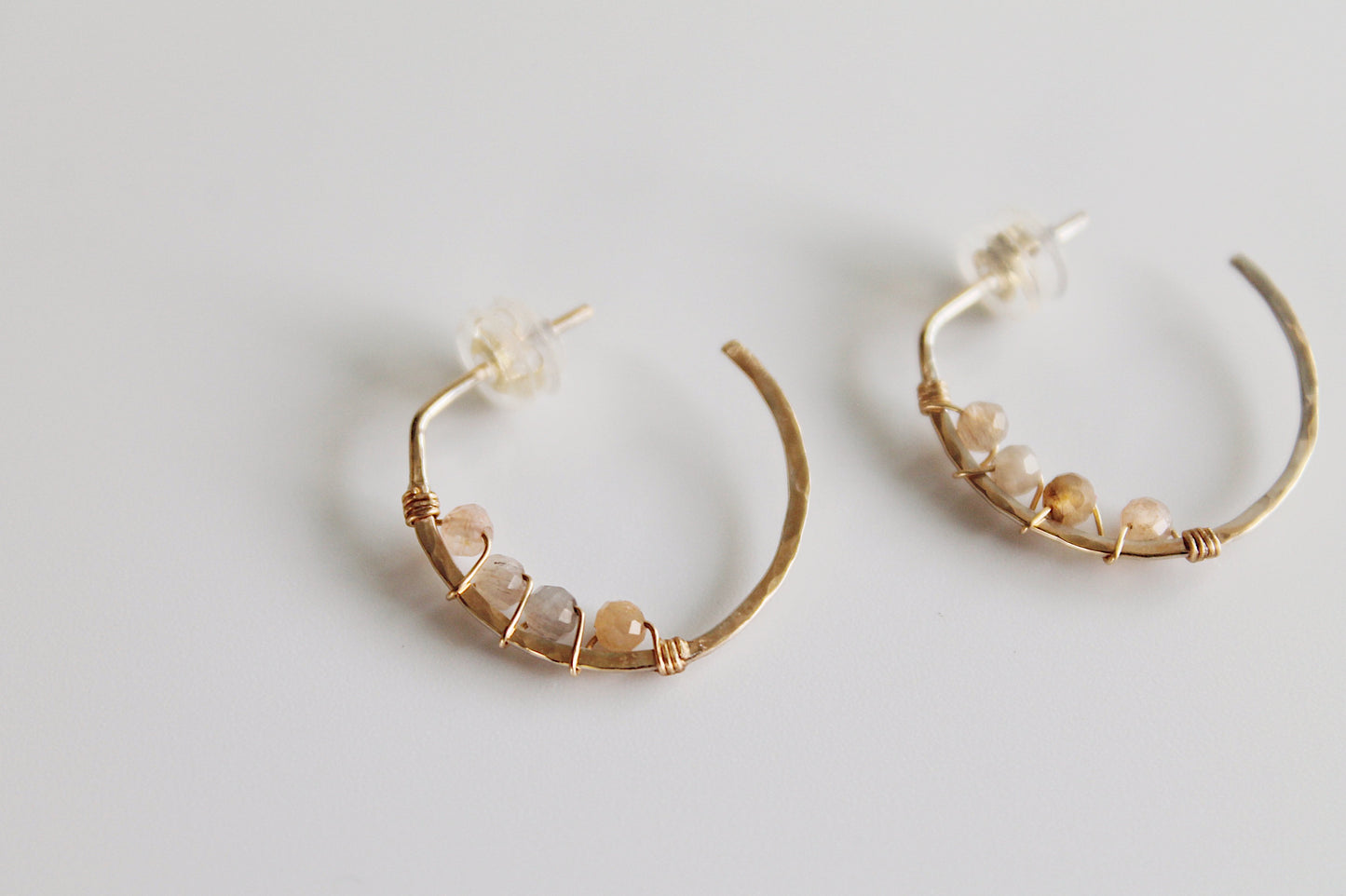 Blossom Peach Moonstone Wrapped Hoops