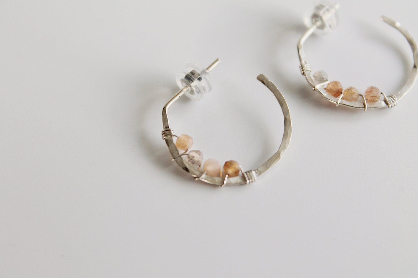 Blossom Peach Moonstone Wrapped Hoops