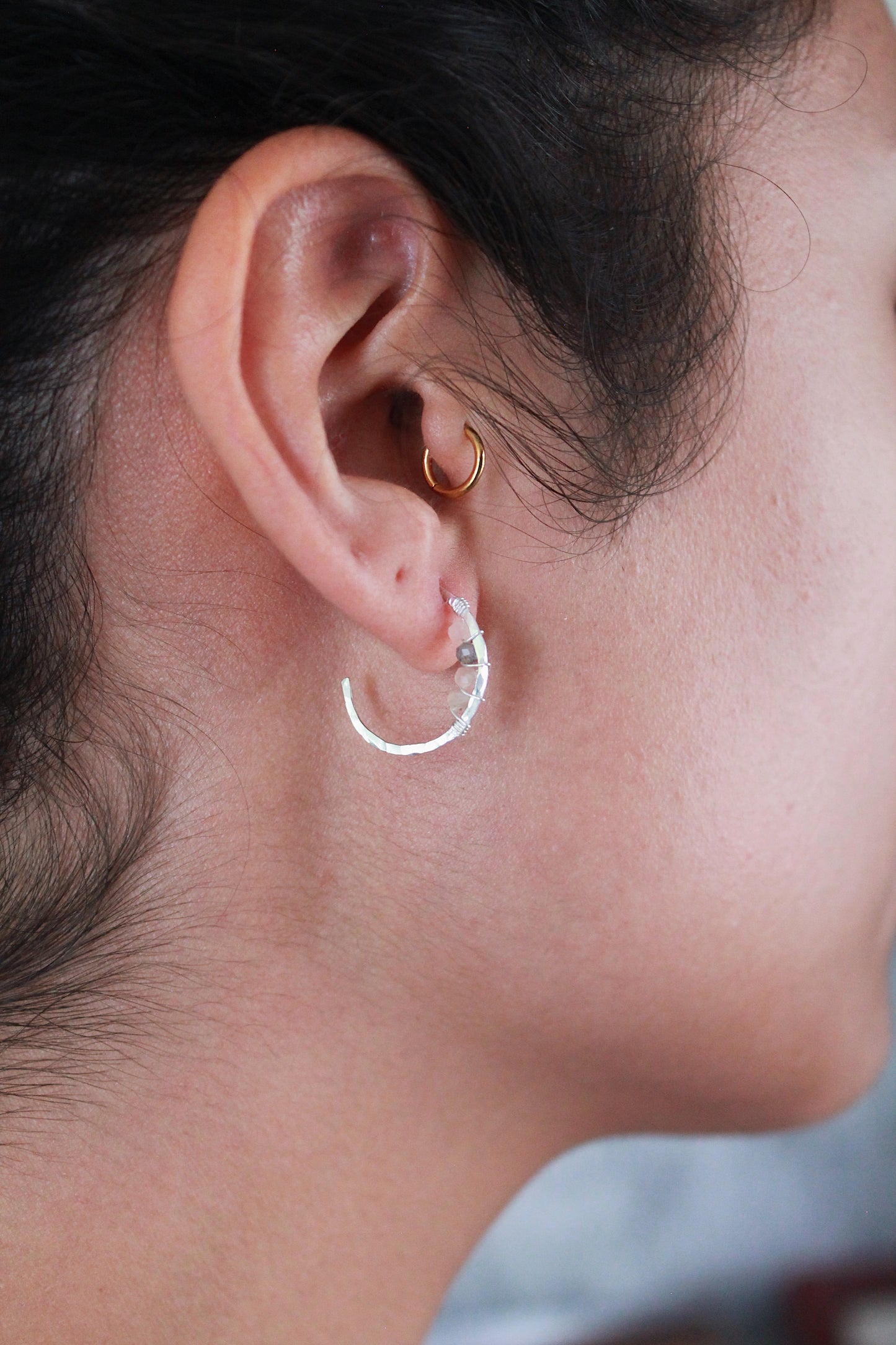 Blossom Peach Moonstone Wrapped Hoops