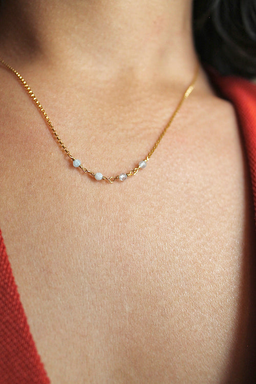 Collier barrette pierre de naissance - Aigue-marine (mars) - Profondeur émotionnelle