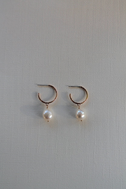 PEARL DROP HOOPS - 14K GOLD FILLED