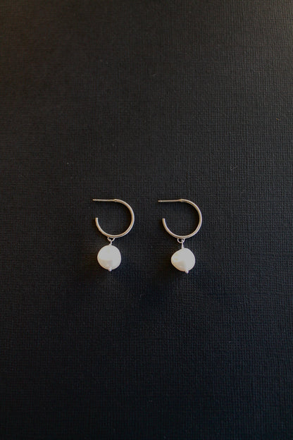 PEARL DROP HOOPS - STERLING SILVER