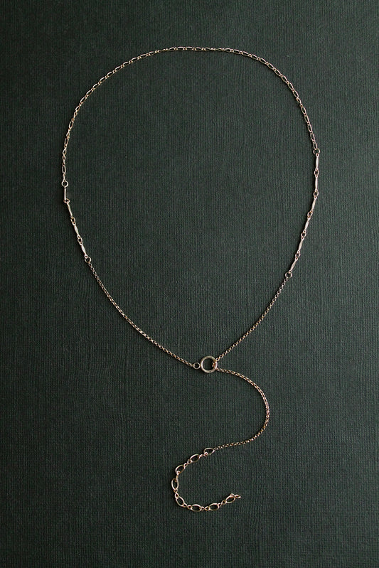 PATCHWORK LARIAT NECKLACE - 14K GOLD FILLED