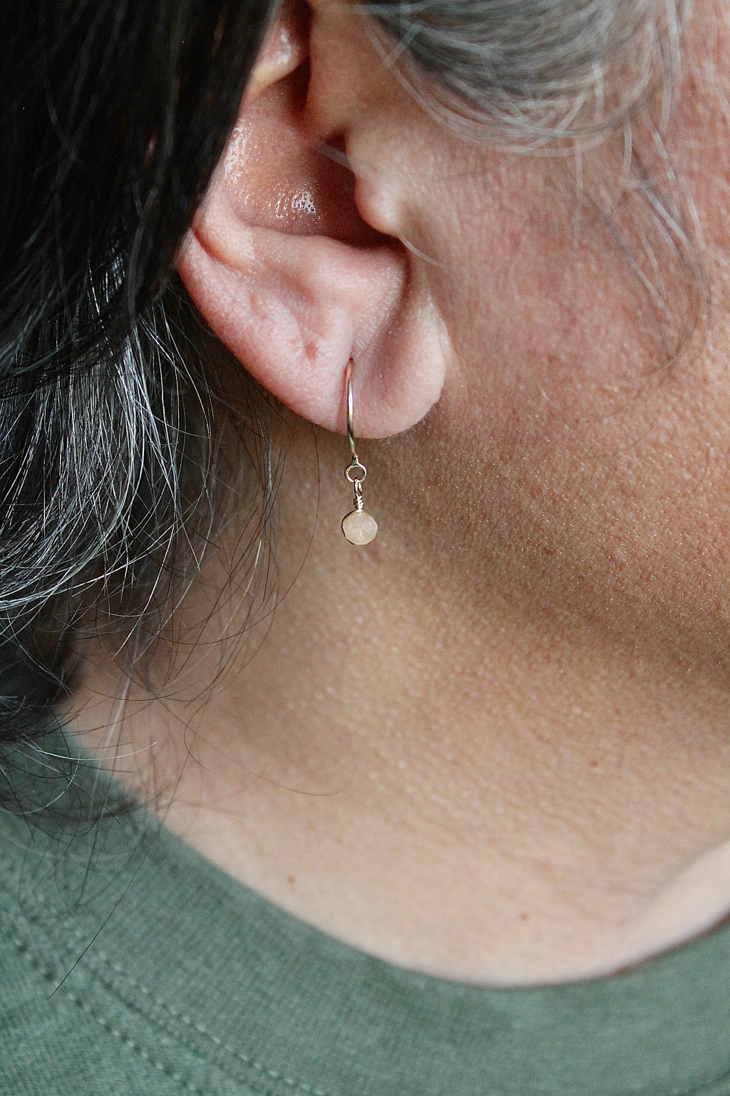 Threader Hoops (Peach Moonstone)