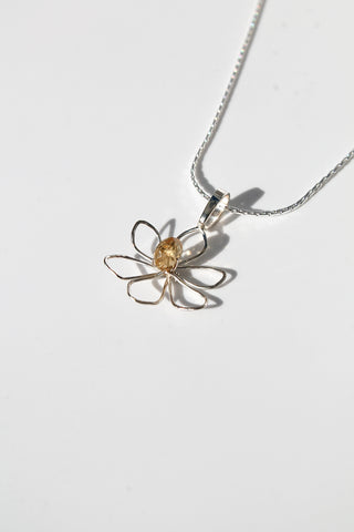 Daffodil & Citrine Pendant Necklace - Sterling Silver