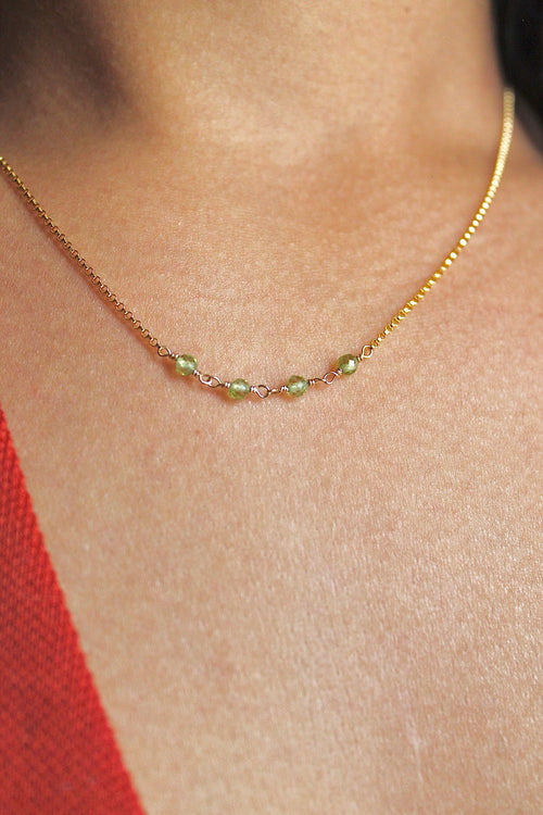 Collier barrette pierre de naissance - Péridot (août) - Bonne fortune