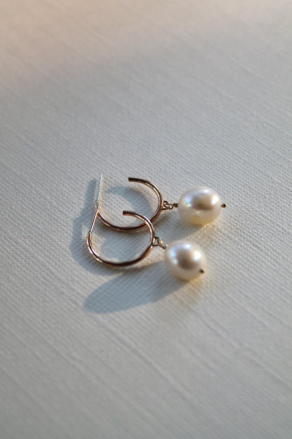 PEARL DROP HOOPS - 14K GOLD FILLED