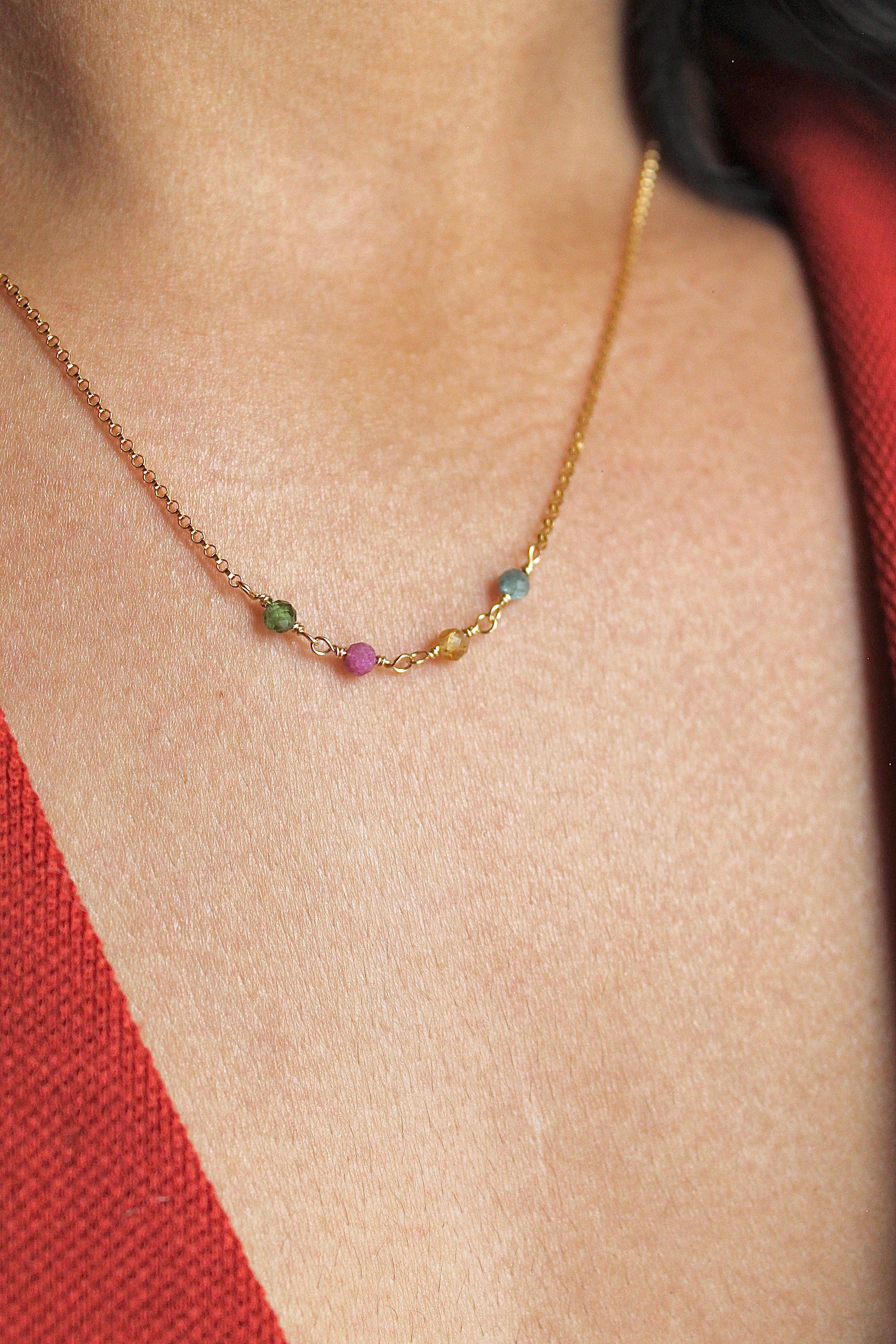 Collier barrette pierre de naissance - Tourmaline (octobre) - Alignement