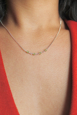 Collier barrette pierre de naissance - Péridot (août) - Bonne fortune