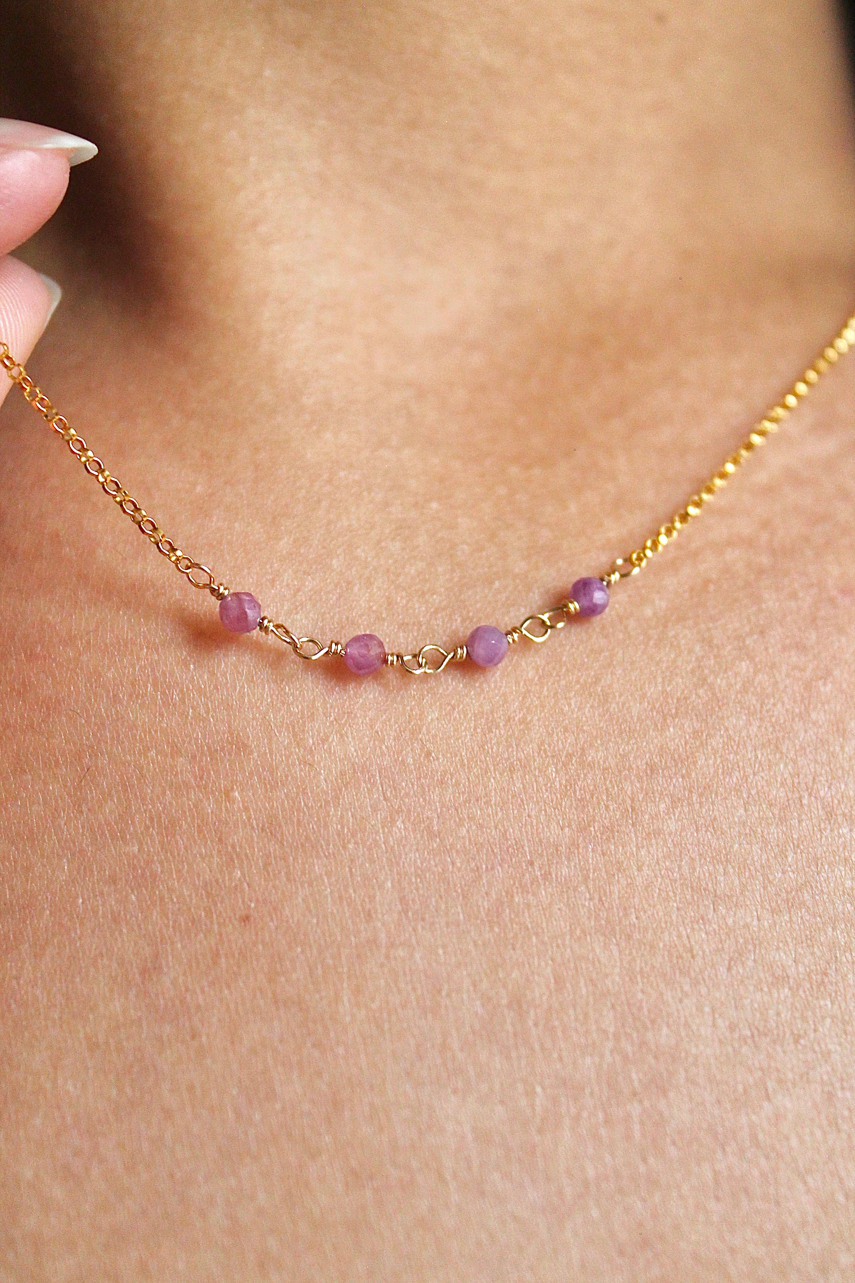 Collier barrette pierre de naissance - Rubis (juillet) - Passion