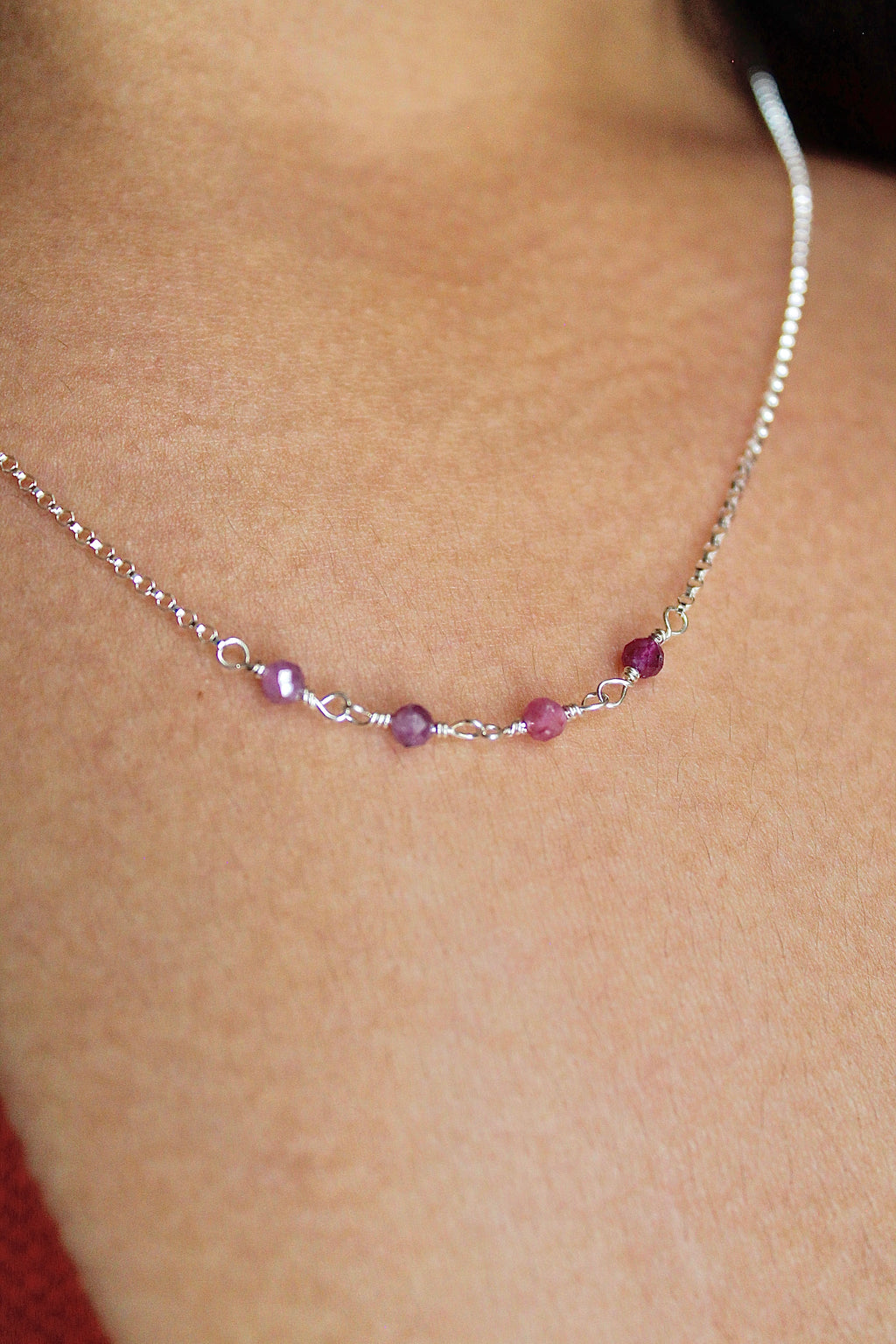 Collier barrette pierre de naissance - Rubis (juillet) - Passion