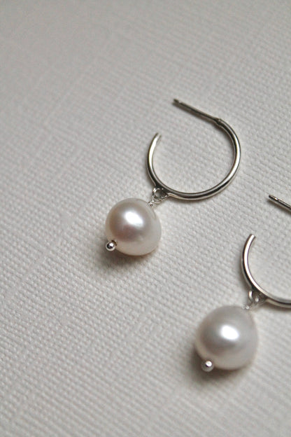 PEARL DROP HOOPS - STERLING SILVER