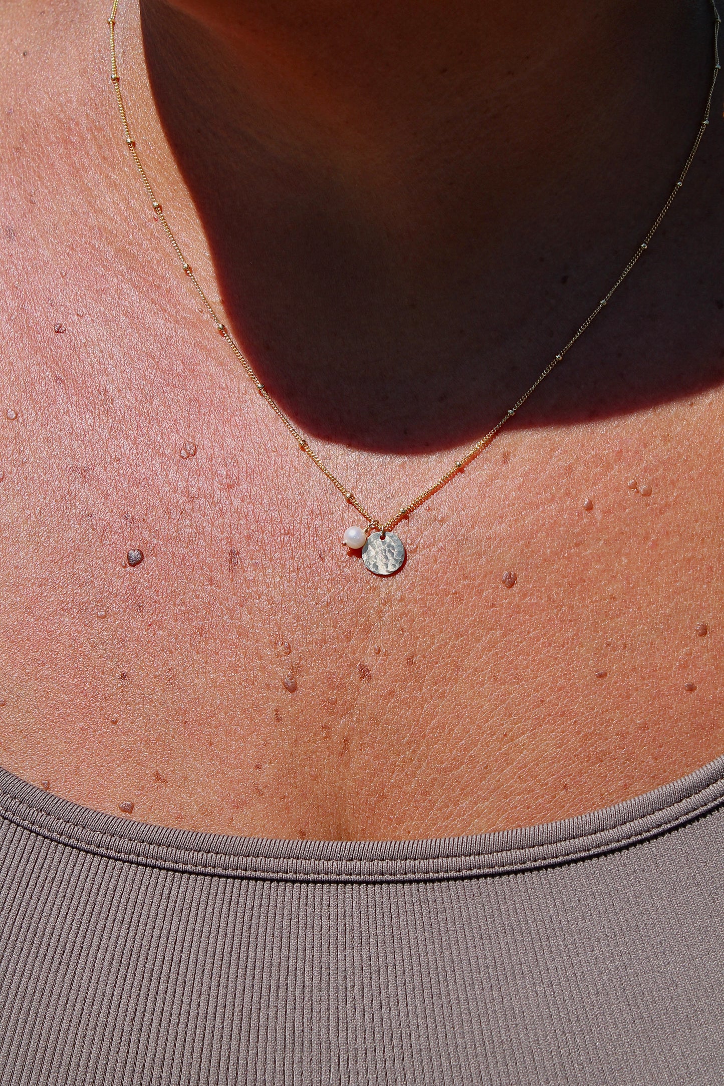 PEARL & DISC SATELLITE CHAIN NECKLACE - 14K GOLD FILLED