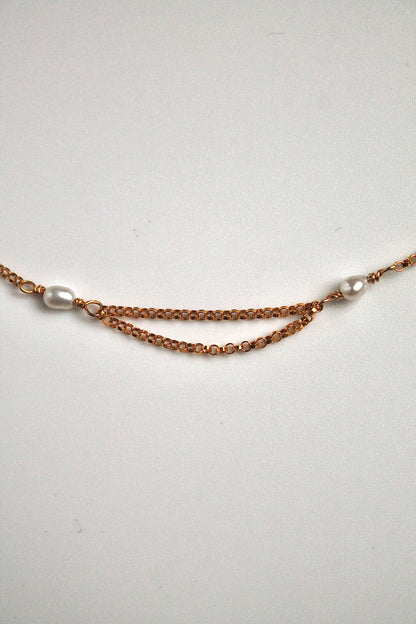 DOUBLE CHAIN PEARL BRACELET - 14K GOLD FILLED