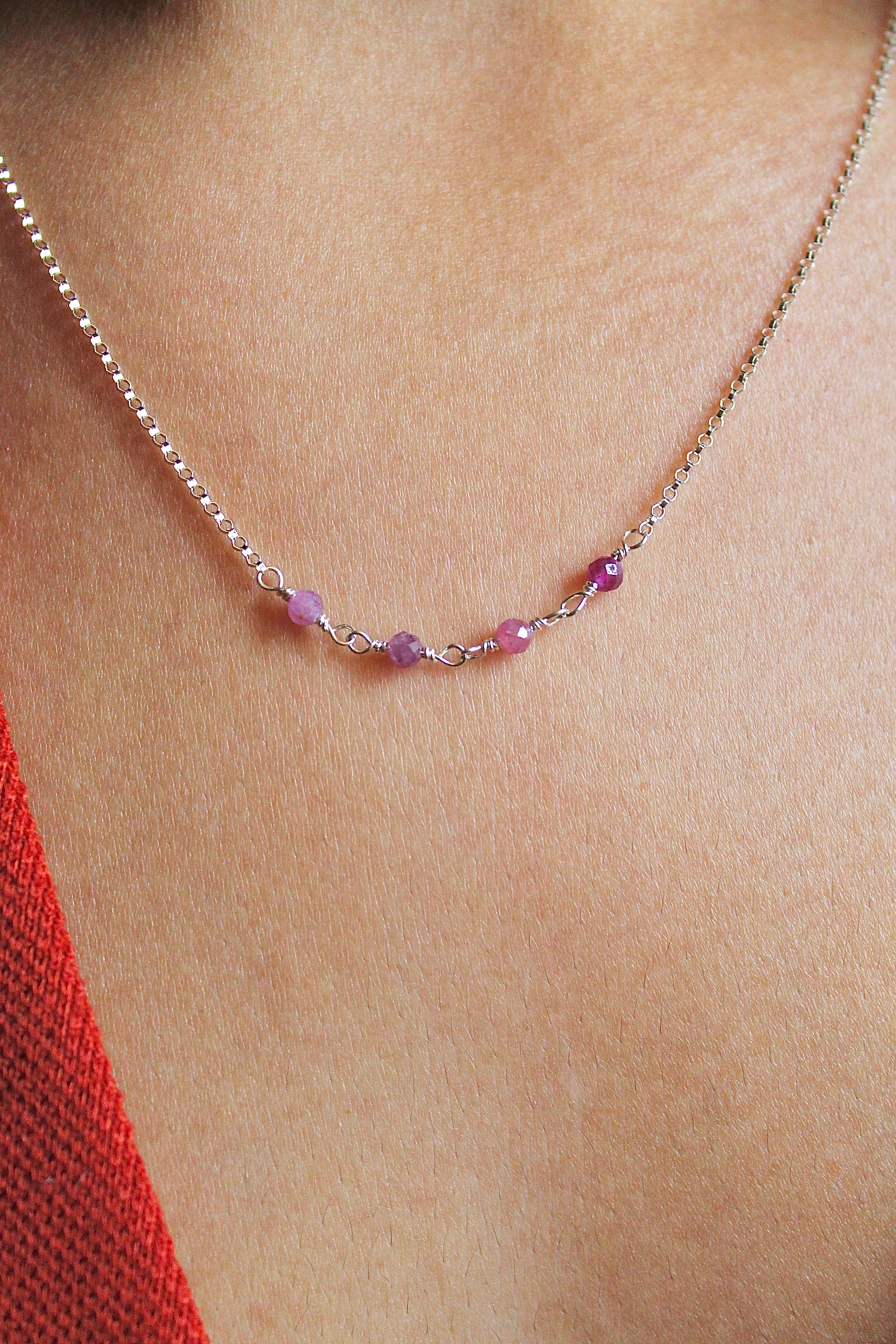 Collier barrette pierre de naissance - Rubis (juillet) - Passion