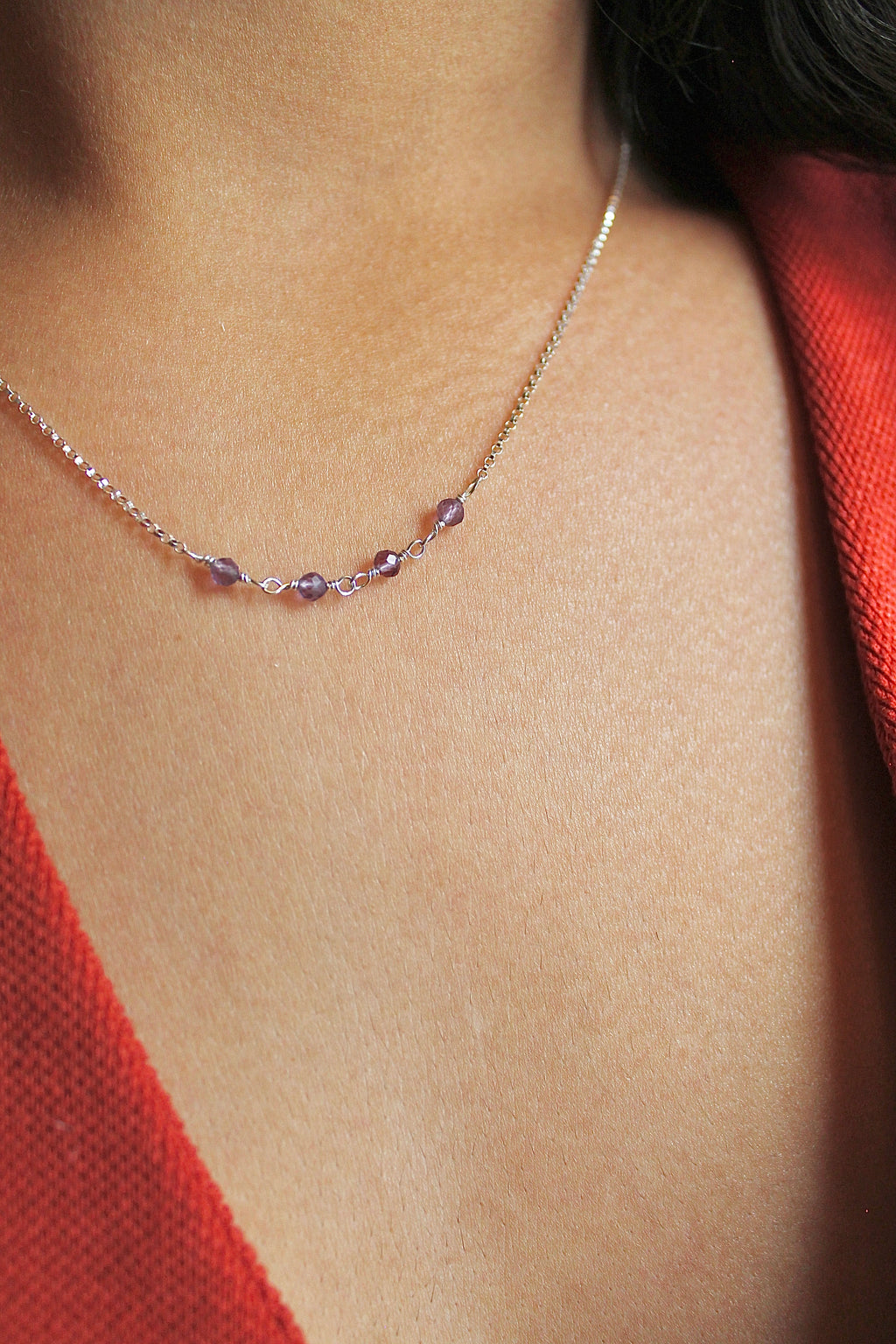 Collar con barra de piedra natal: Amatista (febrero) - Serenity