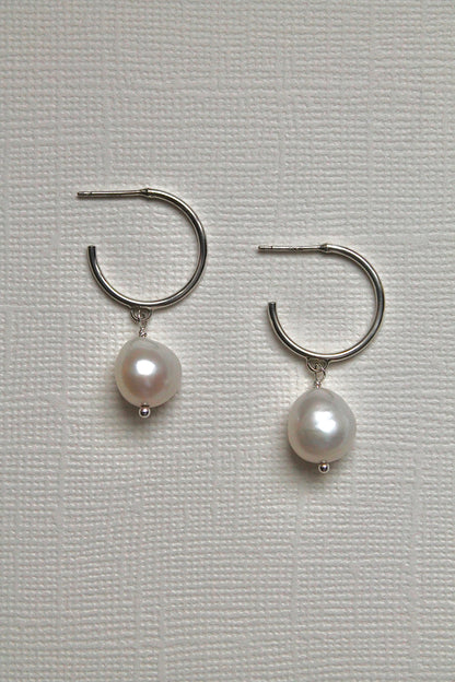 PEARL DROP HOOPS - STERLING SILVER