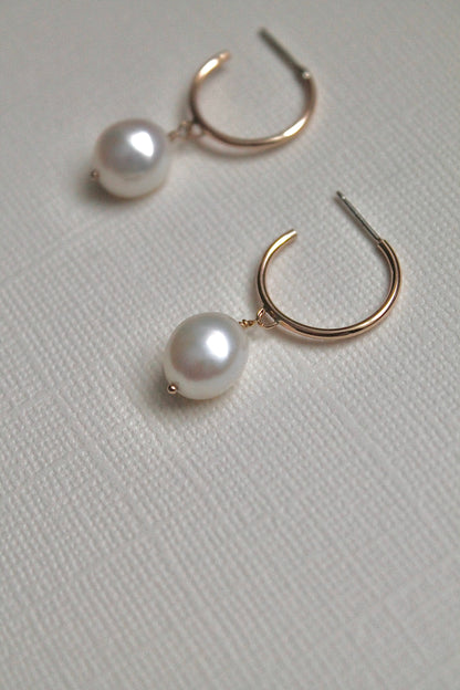 PEARL DROP HOOPS - 14K GOLD FILLED