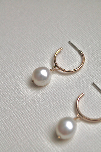 PEARL DROP HOOPS - 14K GOLD FILLED