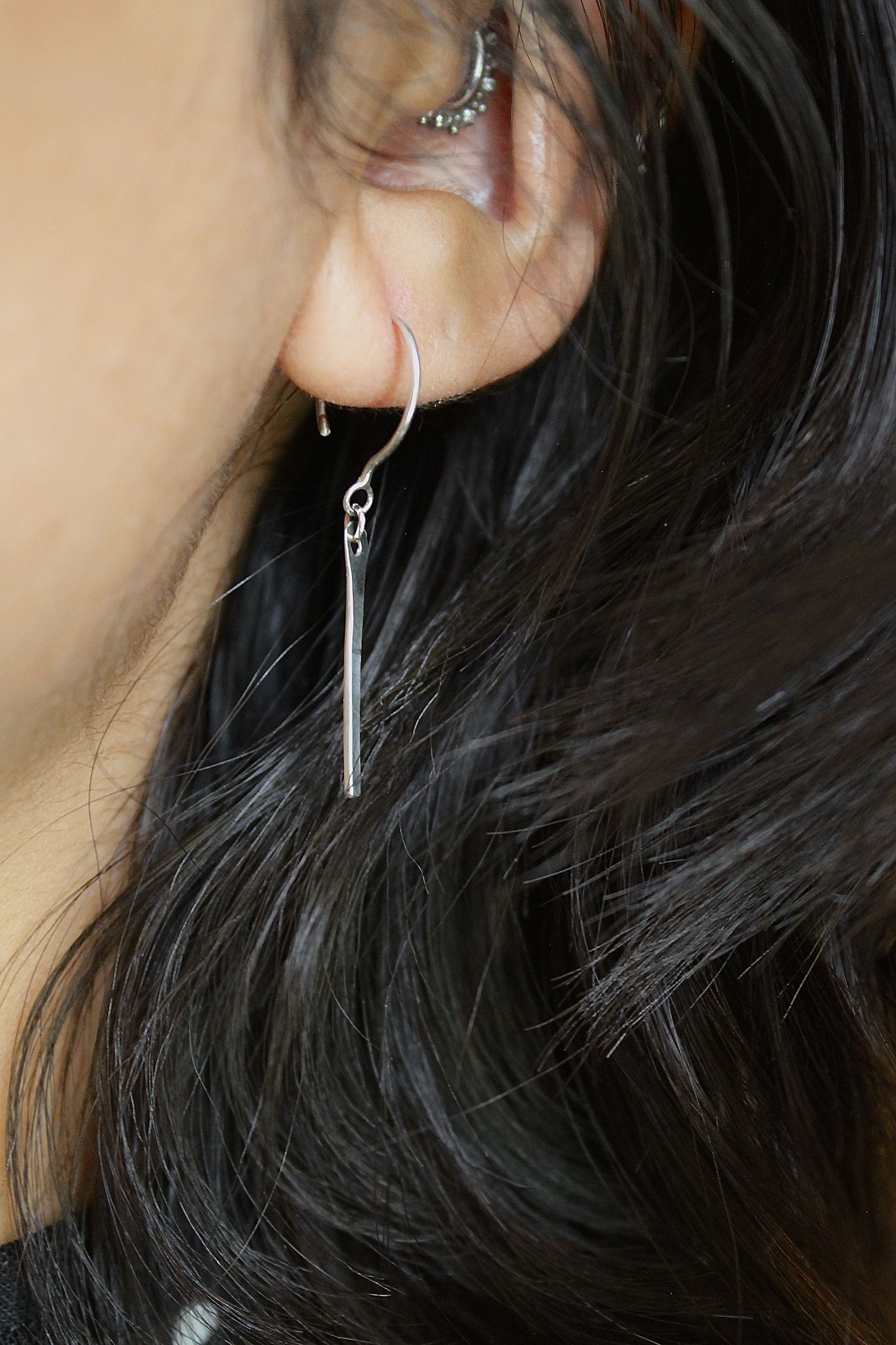 Threader Hoops (with Dangly Hammered Bar)