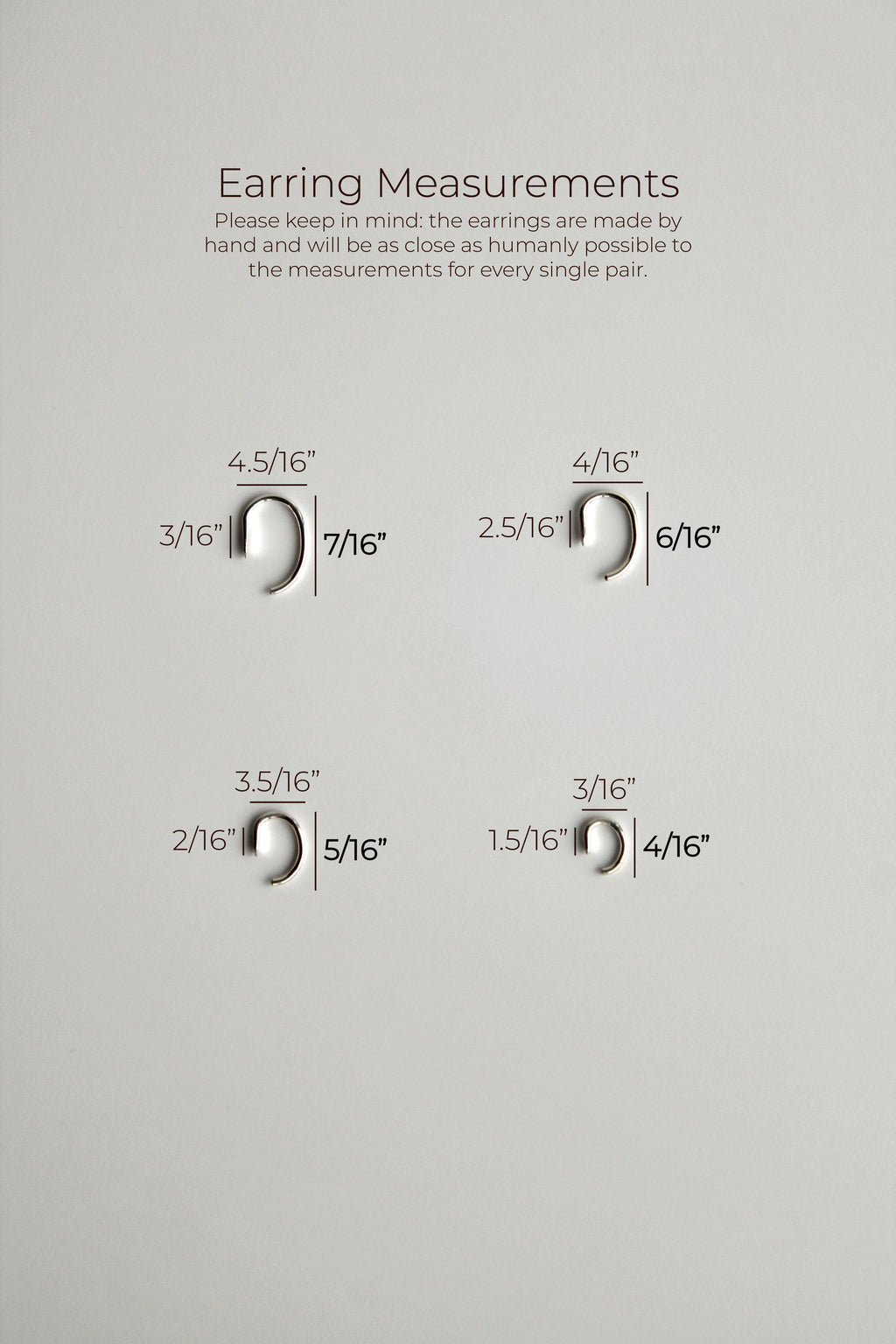Earring measurements chart on a gray background
