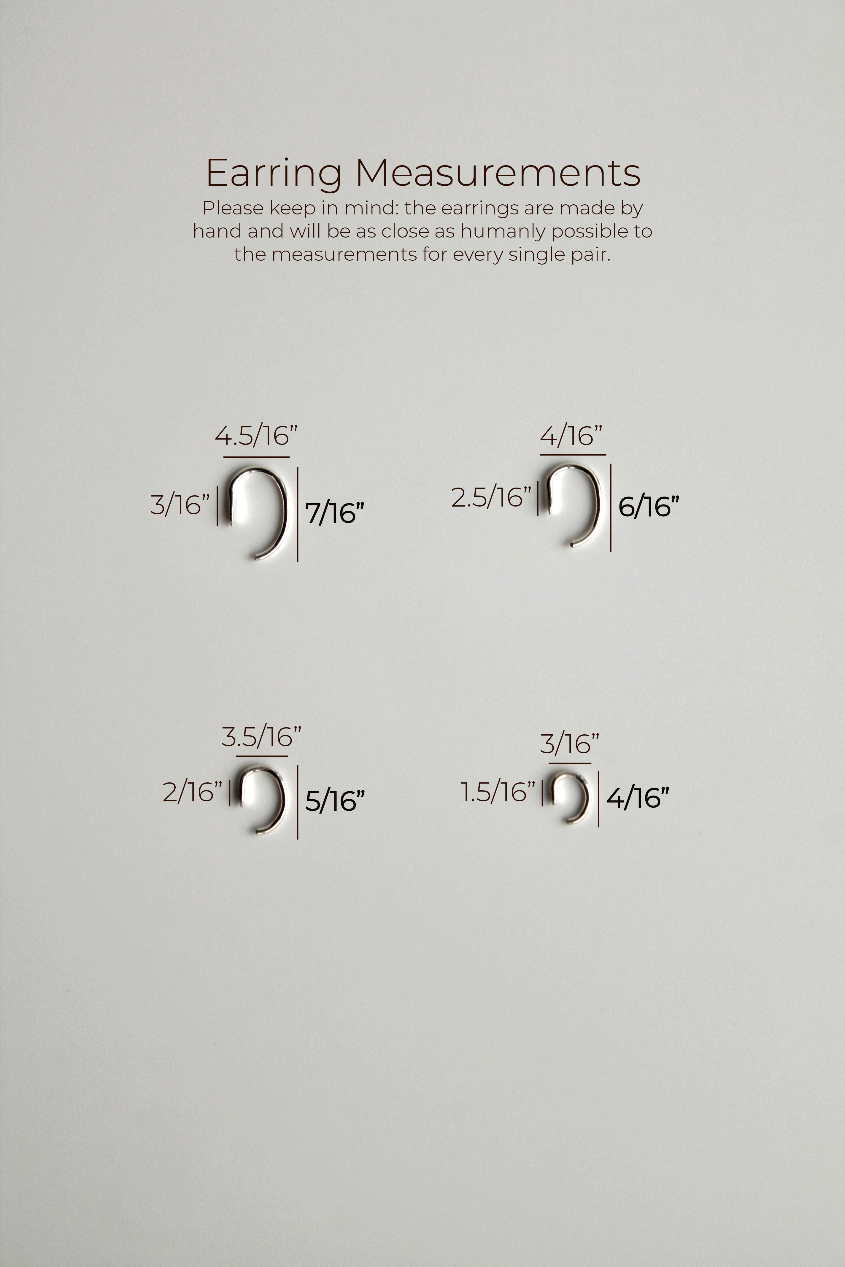 Earring measurements chart on a gray background