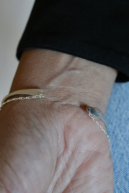 CUFF & CHAIN OPEN BANGLE - STERLING SILVER