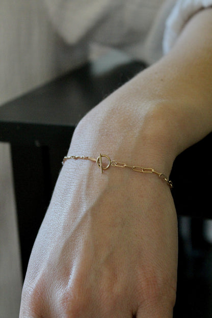 TOGGLE CLASP PATCHWORK BRACELET - 14K GOLD FILLED