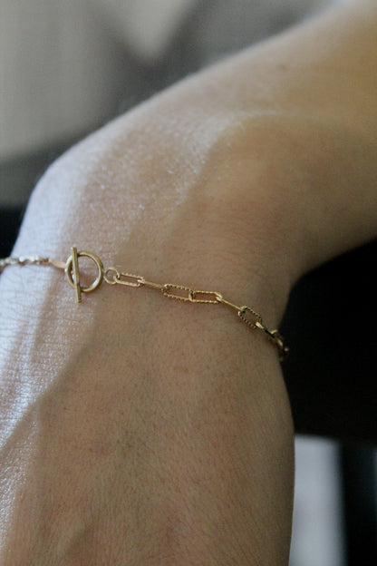 TOGGLE CLASP PATCHWORK BRACELET - 14K GOLD FILLED