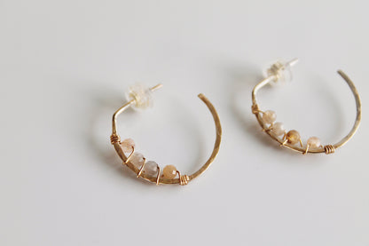 Blossom Peach Moonstone Wrapped Hoops