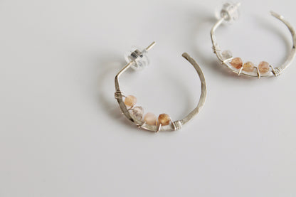 Blossom Peach Moonstone Wrapped Hoops