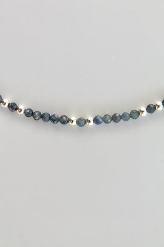 3mm sapphire gemstone silver bead bracelet on a white background